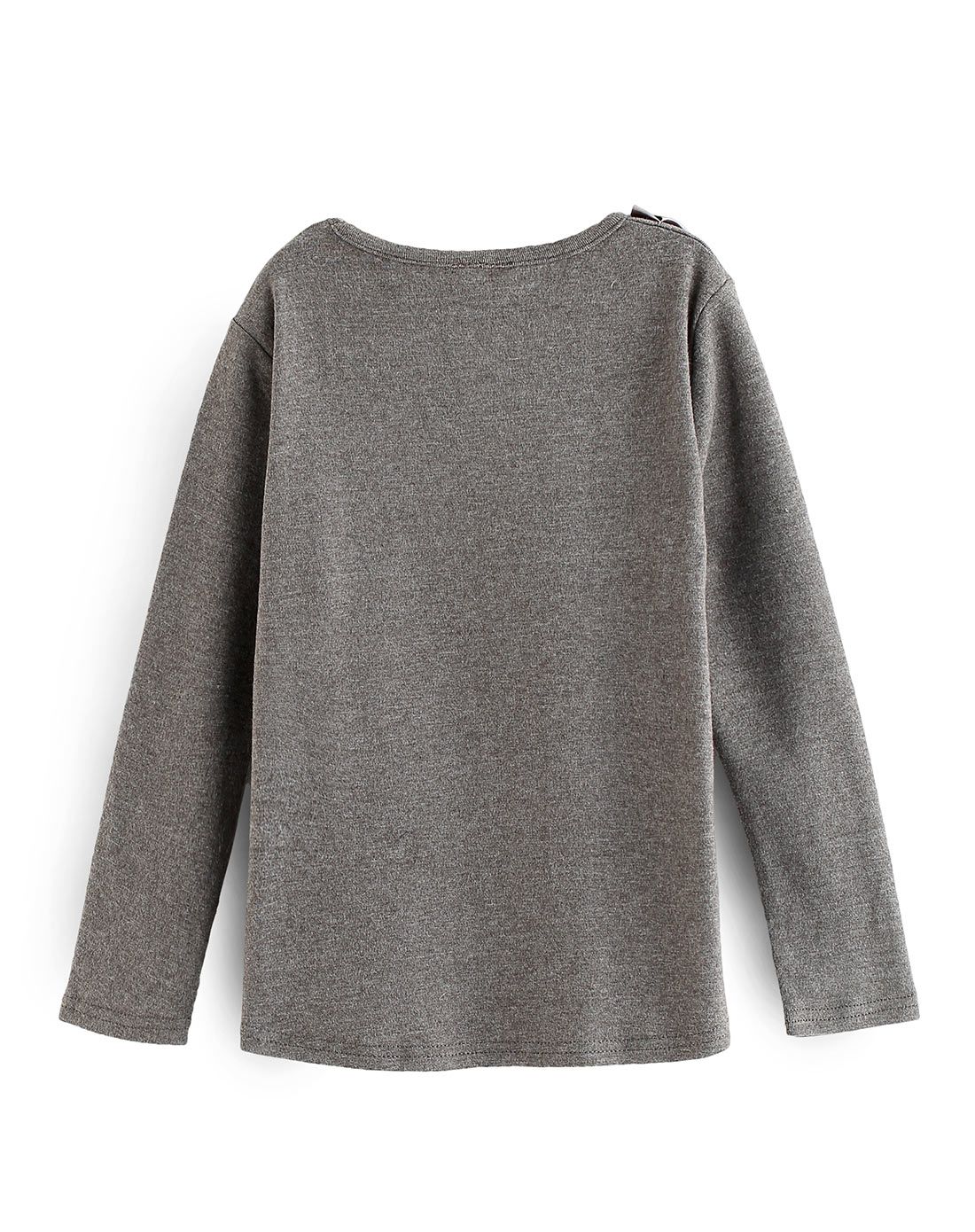 女童灰色丝带领边套头打底衫