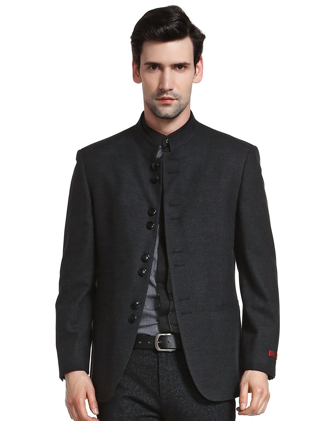 深蓝色经典中华立领立体裁剪简约西服