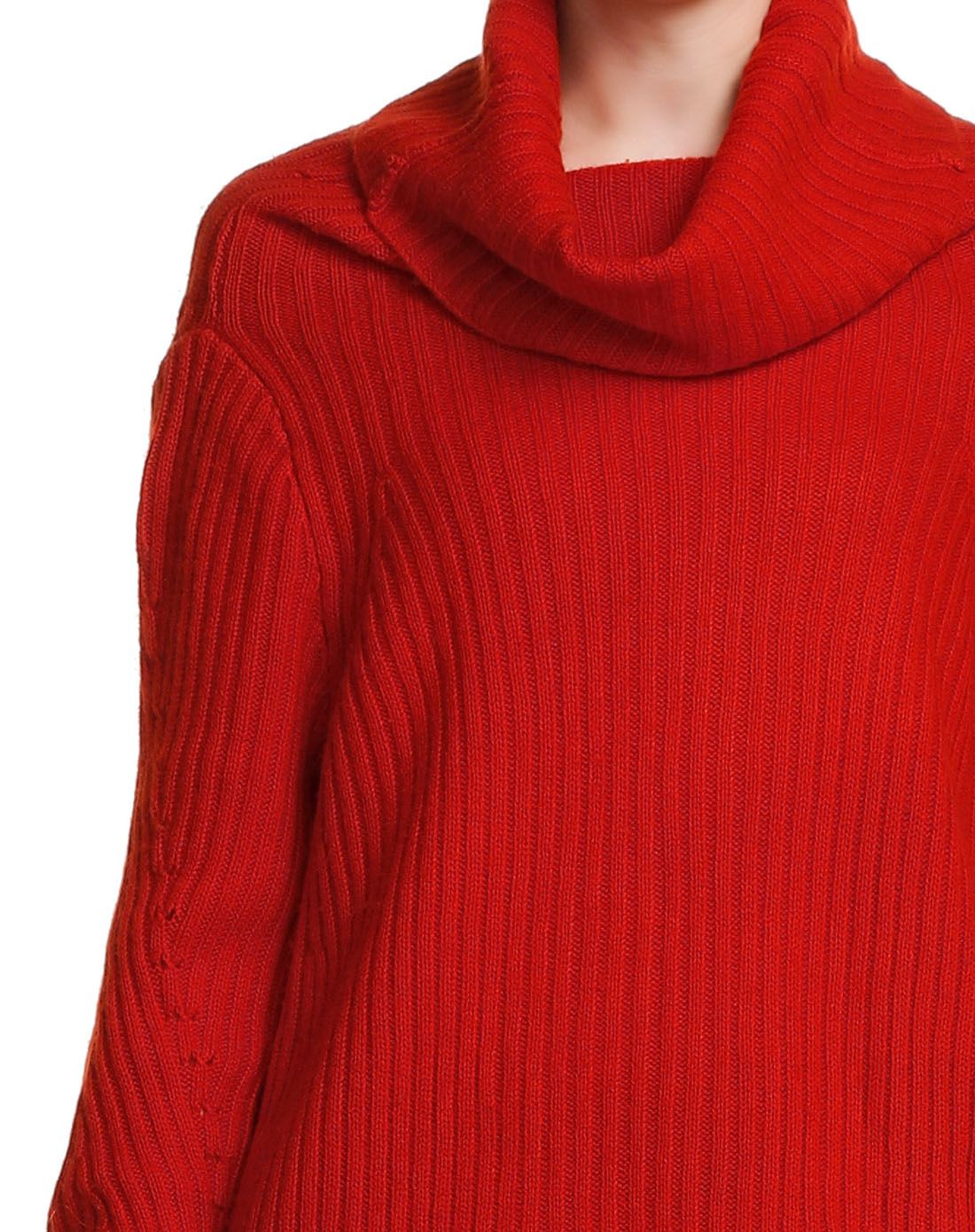 朱红色高领简约长袖山羊绒衫