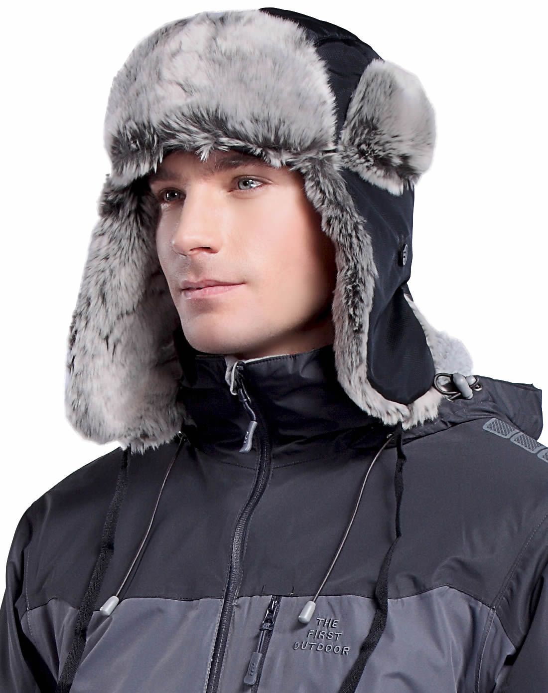 防泼水高仿兔毛 中性深蓝雷锋帽