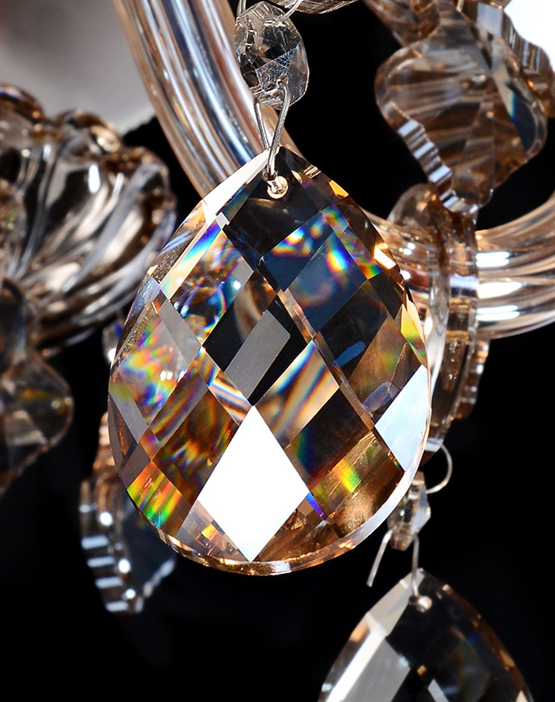 6头欧式干邑色水晶吊灯带灯罩10-20平