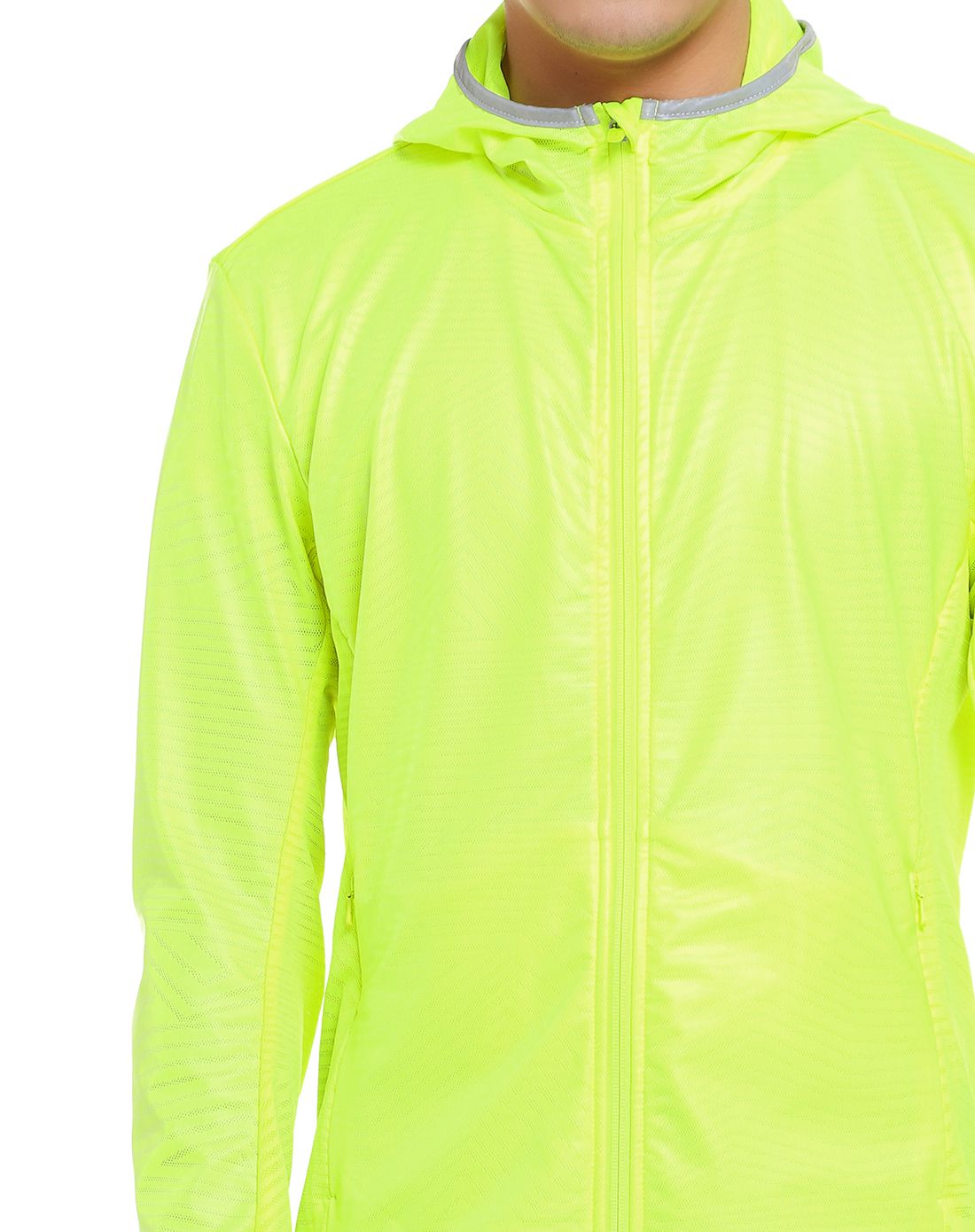 透气炫酷 男款荧光黄绿色连帽长袖风衣 跑步系列