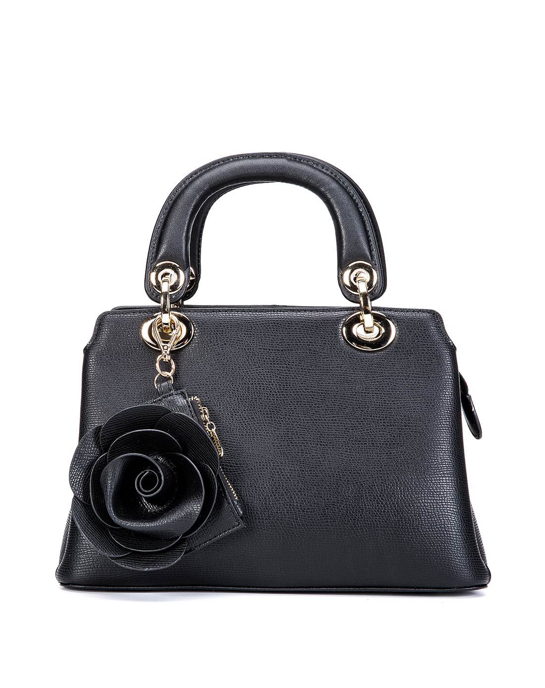 奥康aokang箱包皮具专场奥康女款2016新款黑色玫瑰配饰休闲手提包