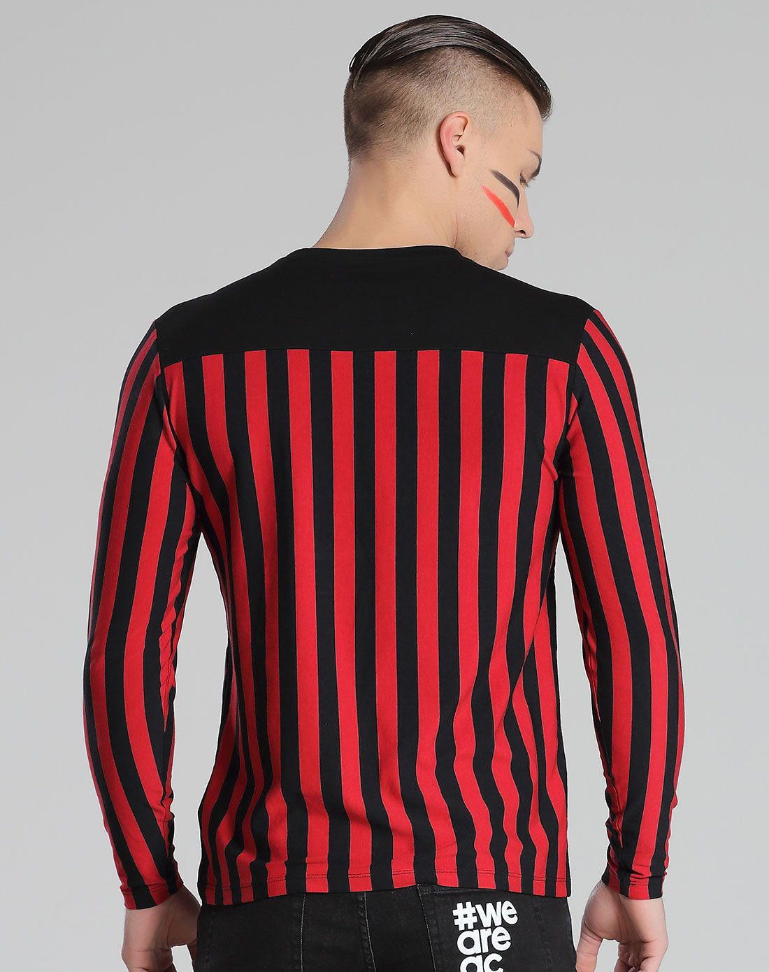 经典潮流 男士红黑条纹休闲长袖衫 场下训练服