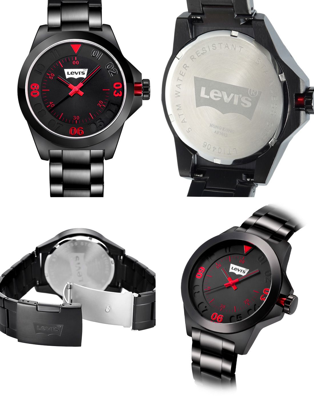 李维斯levis手表专场 > 男款 红色亮眼指针炫酷黑钢石英表