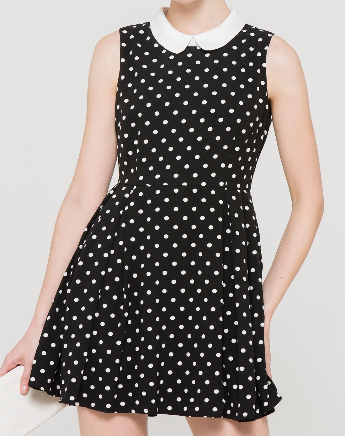 女款黑底白点波点散摆连衣裙