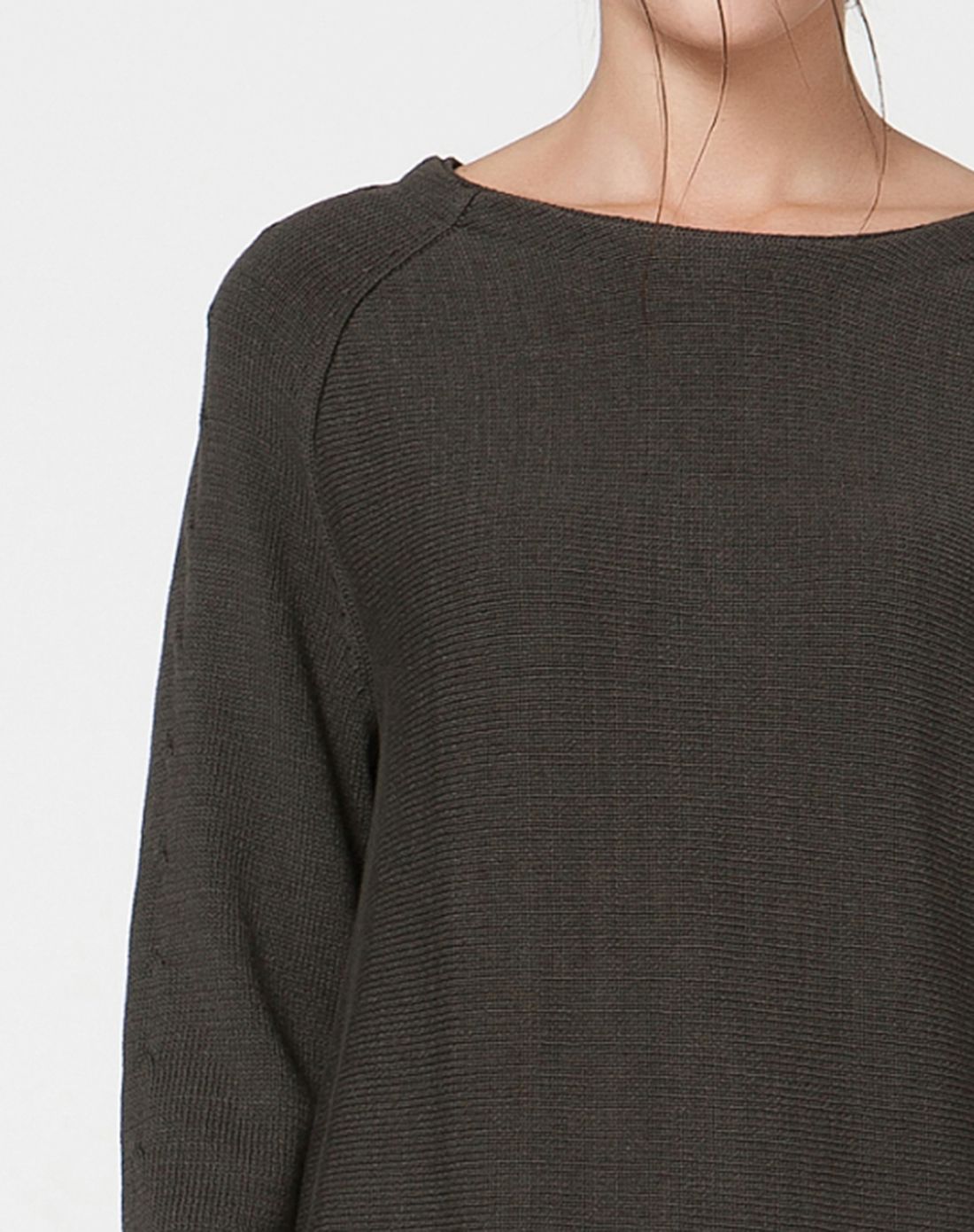 黛绿纯棉不对称简洁套头衫