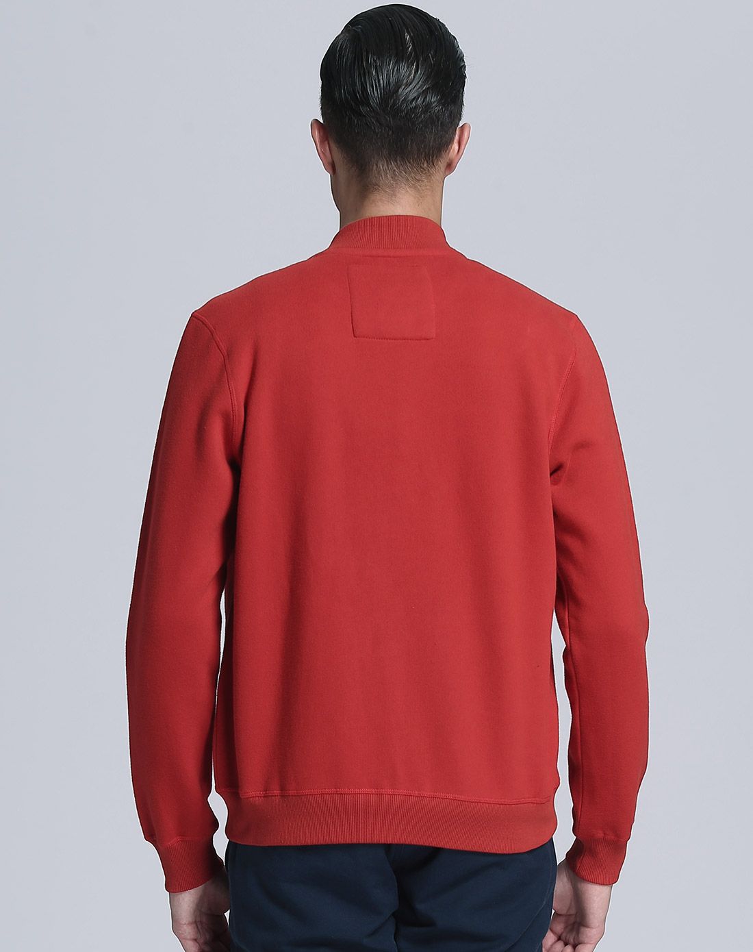 男铁锈红棒球领开衫卫衣