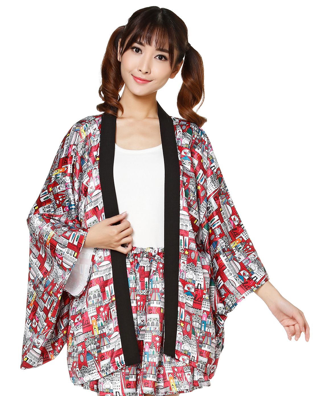 红/多色卡通印花羽织外套