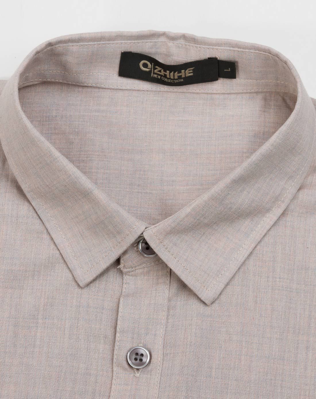 男麦芽色舒适顺滑修身短袖衬衫