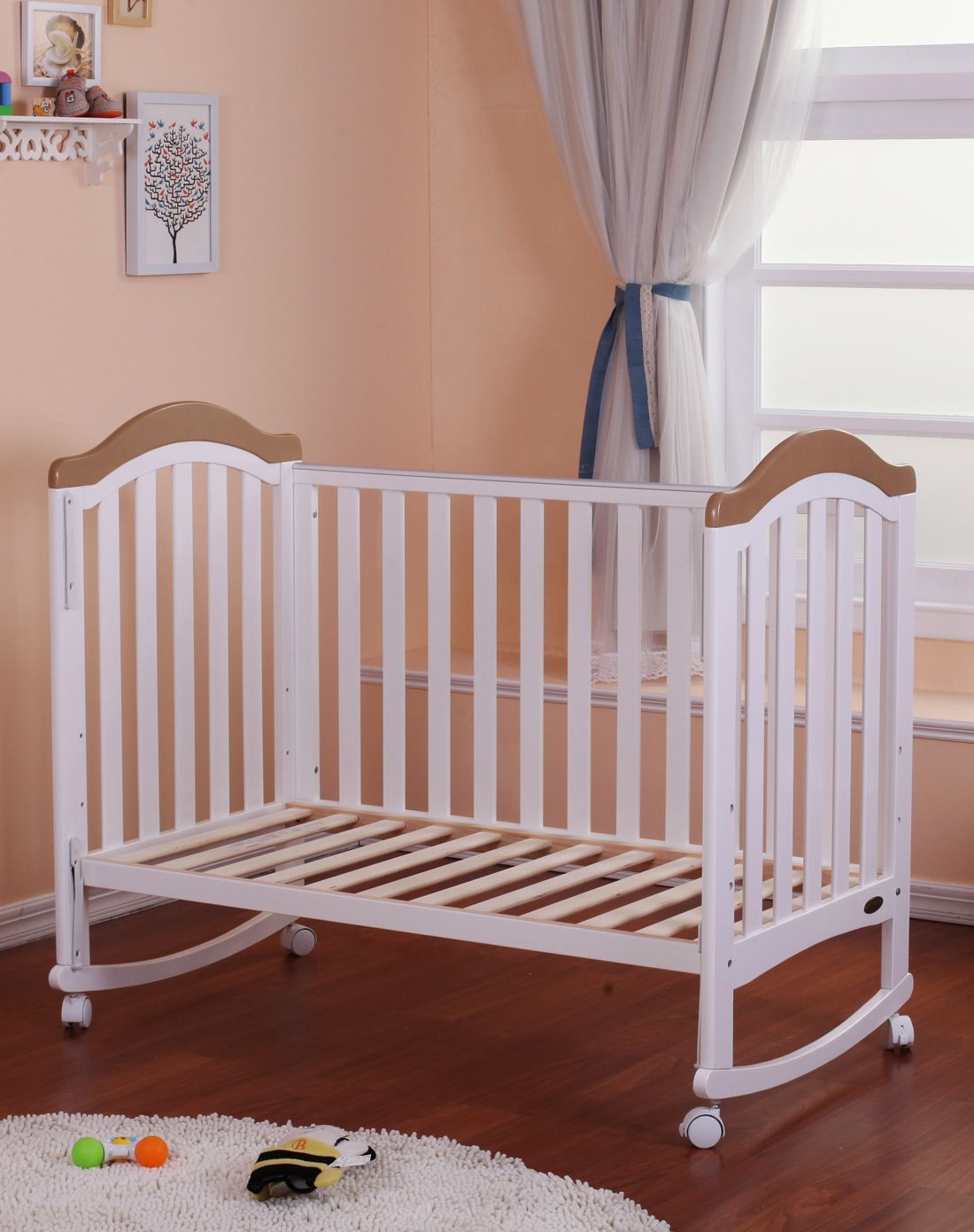 巴布豆little bobdog童床专场白色可摇婴儿床120*60cm021升级款tcc