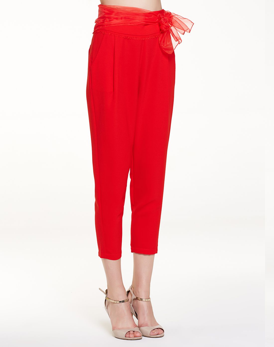 女士大红色甜美百搭裤子