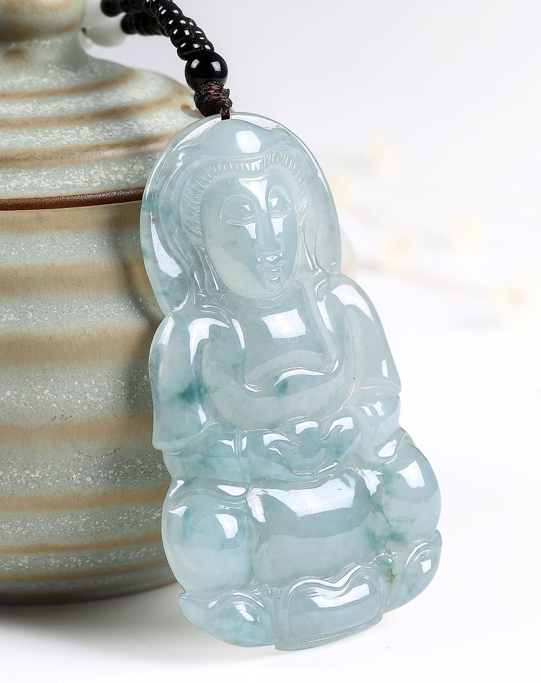 uve 天然a货冰种飘花厚装大号正装观音