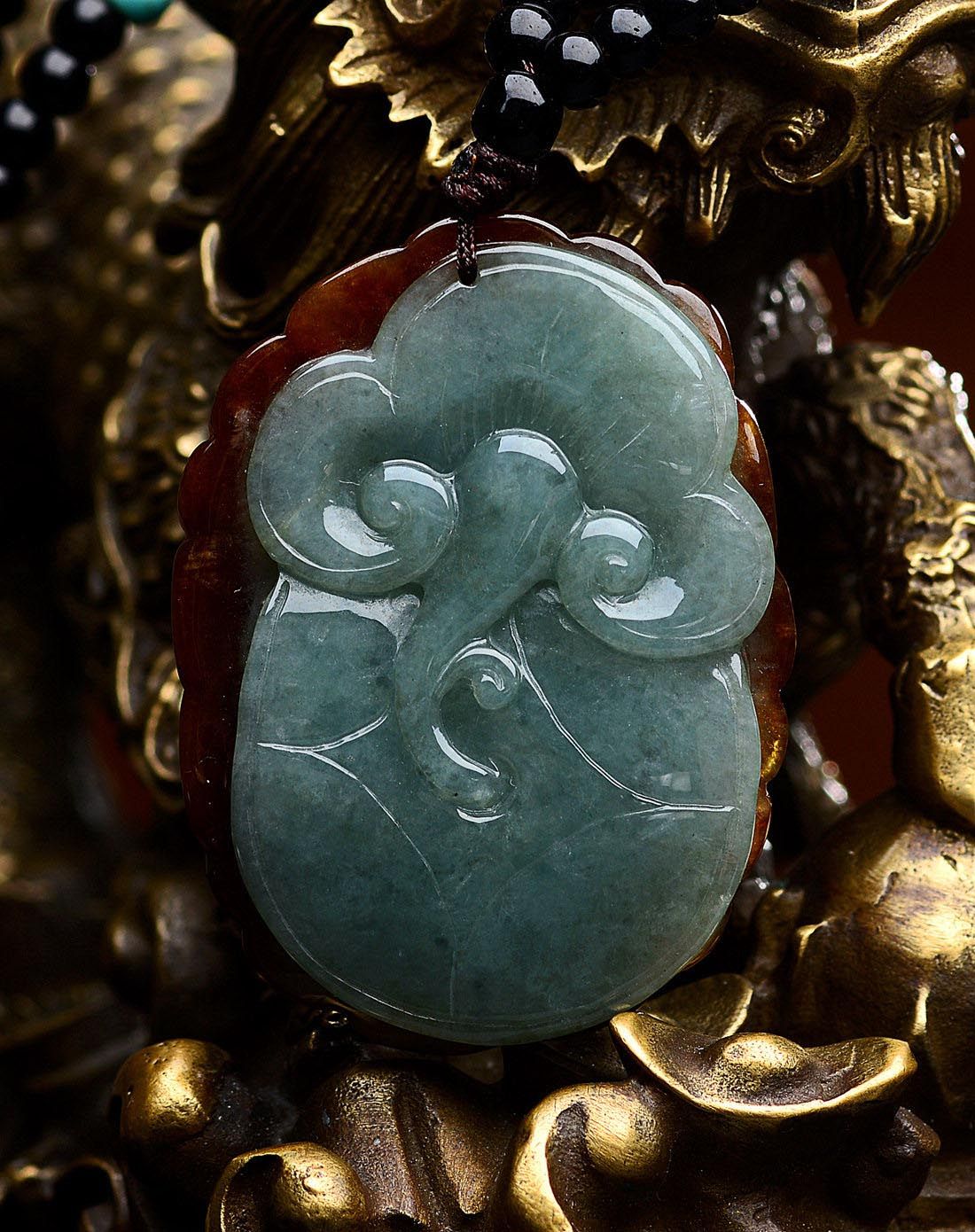 冰种黄翡特色五福临门天然a货翡翠吊坠