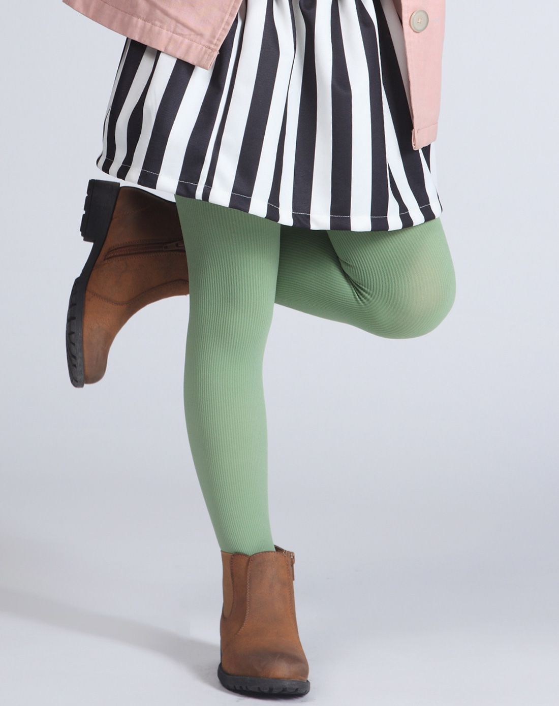 【两件起售】女童 豆绿竖条纹连裤袜