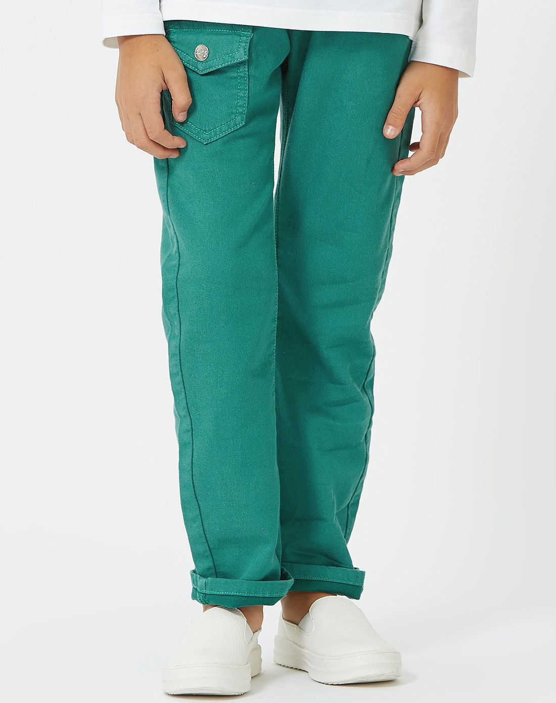 男童松柏绿棉布长裤