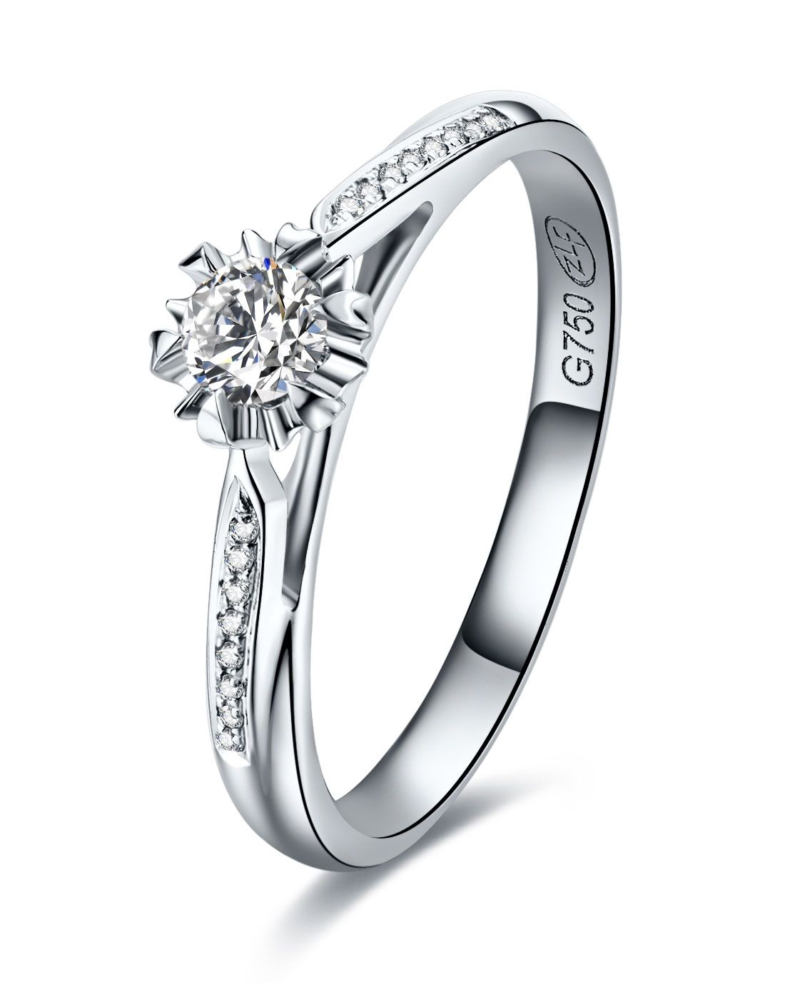 18k白金简单钻石女戒