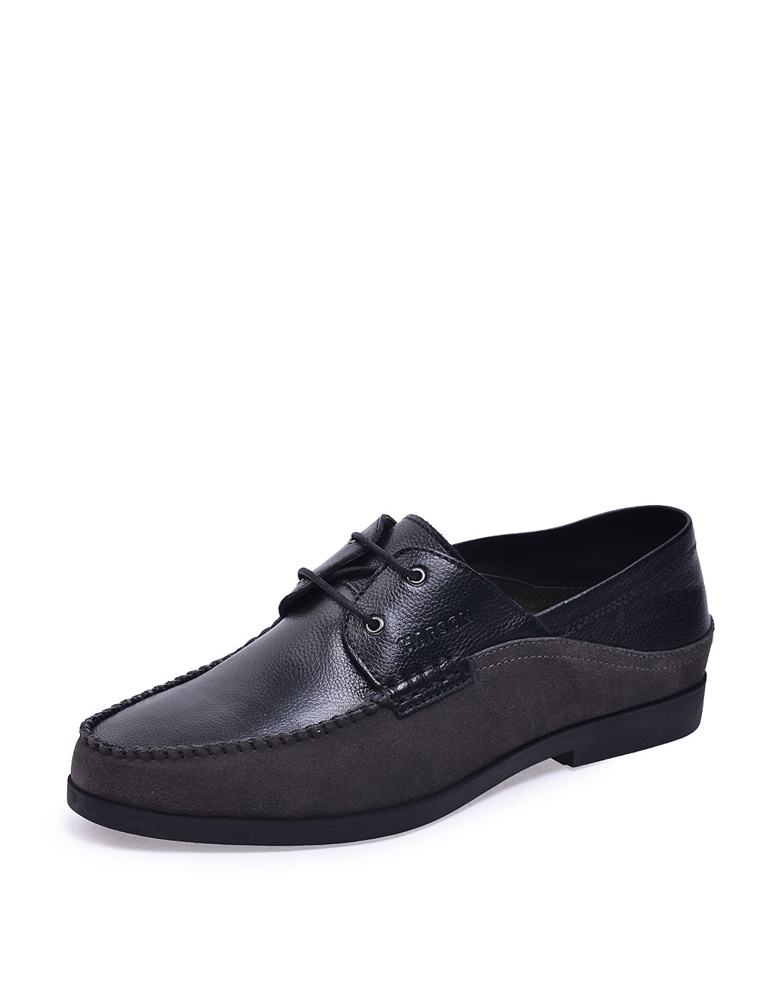 哈森男款黑色头层胎牛皮/灰色反绒牛皮休闲鞋