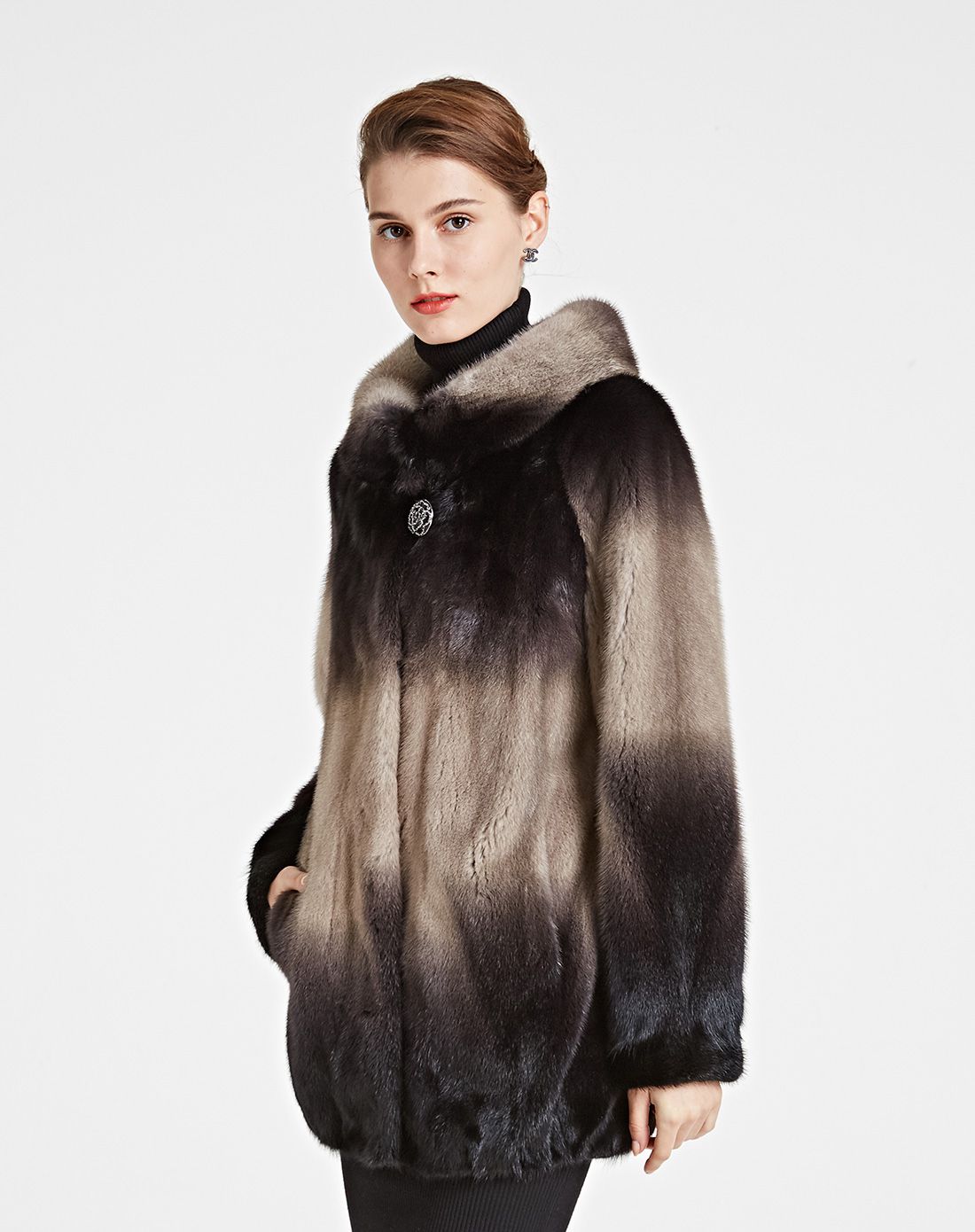 水貂立领奢华女士大衣