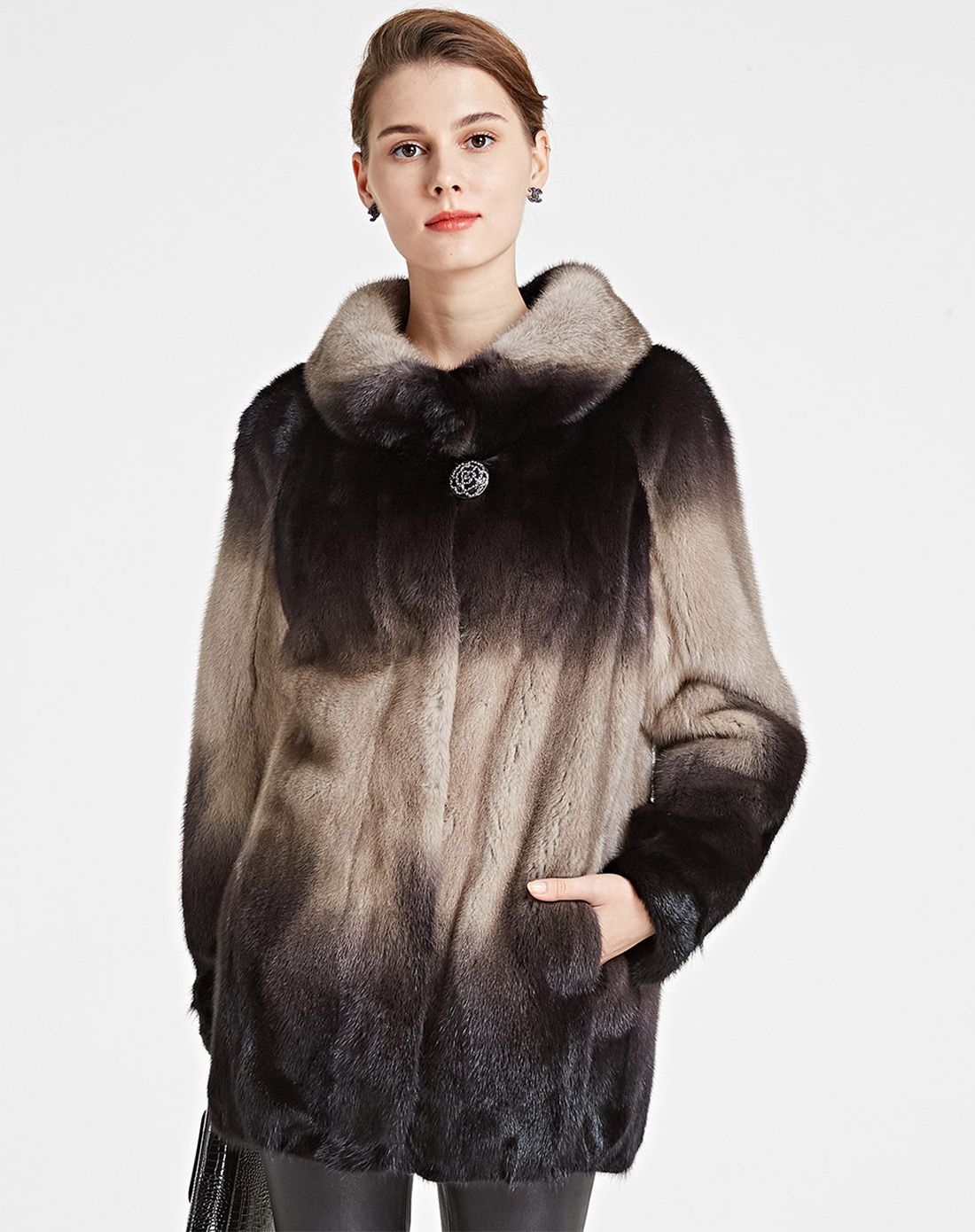 银蓝水貂立领奢华女士大衣