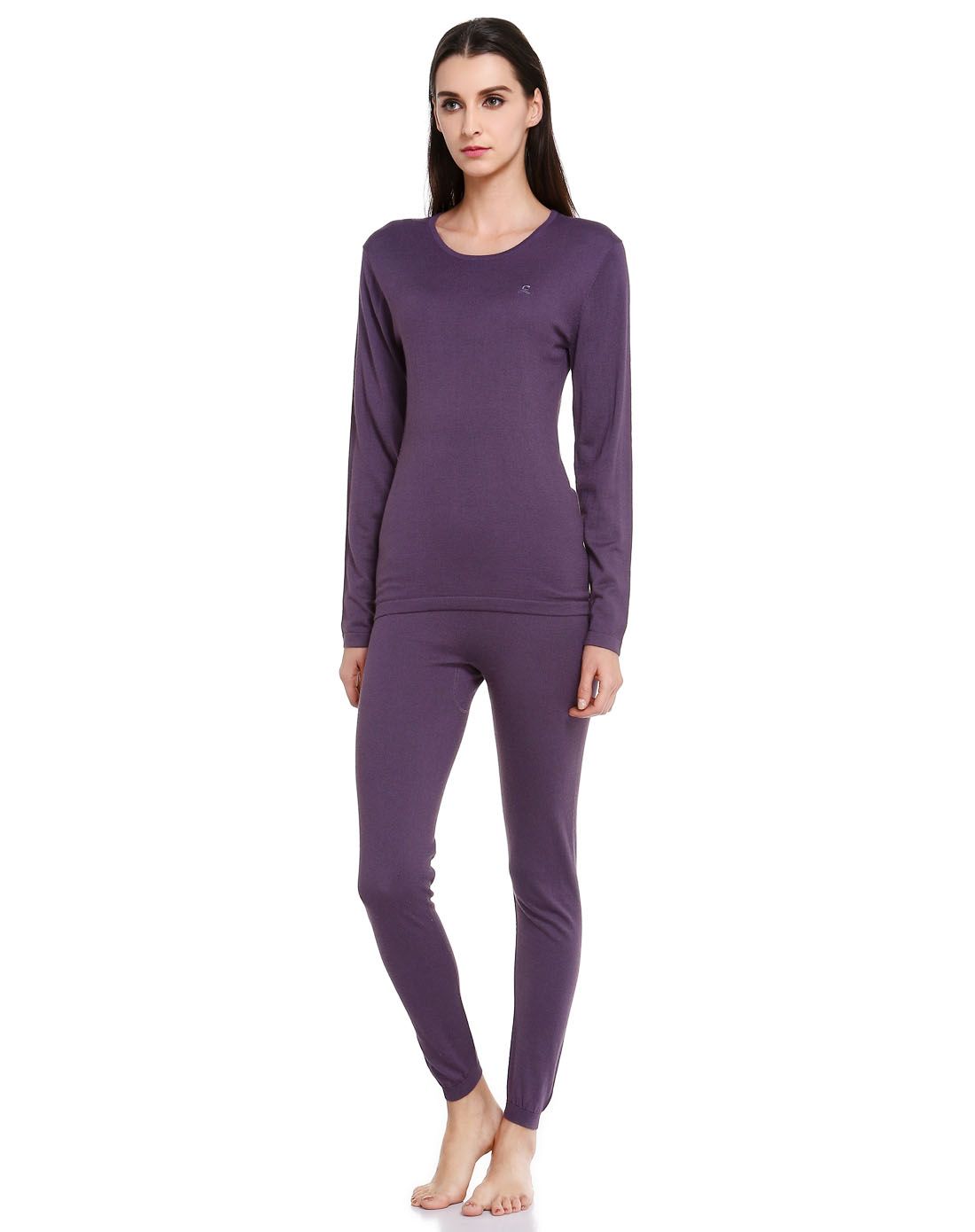 梦特娇女装奢华银钻羊绒内衣套装深紫