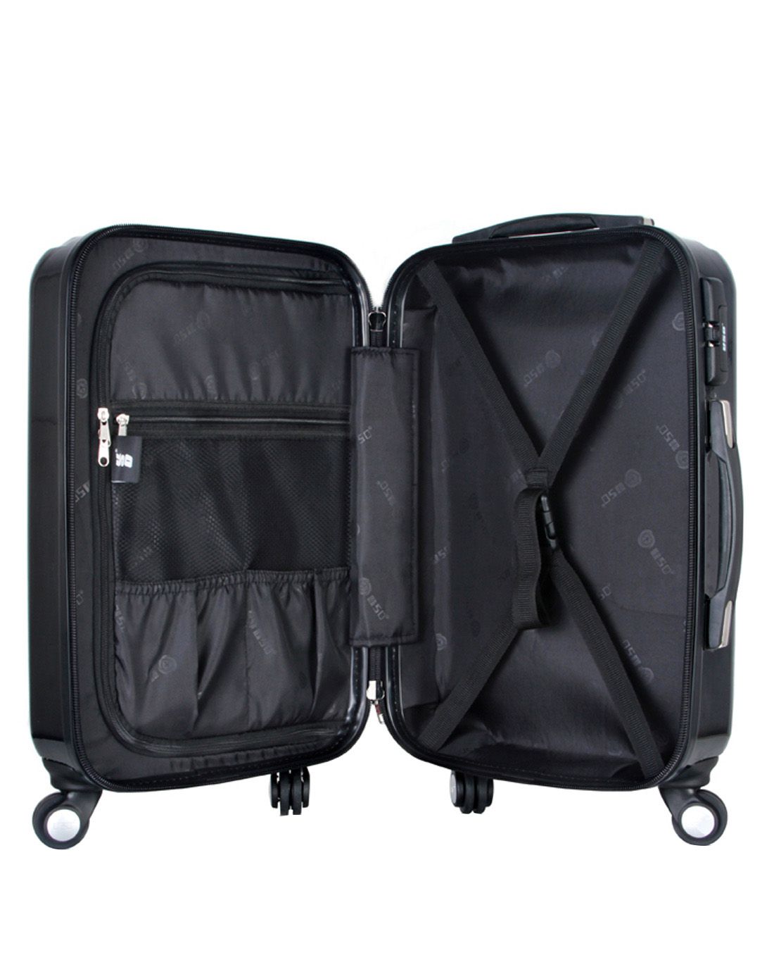 竖条纹亮面旅行行李箱20寸黑色