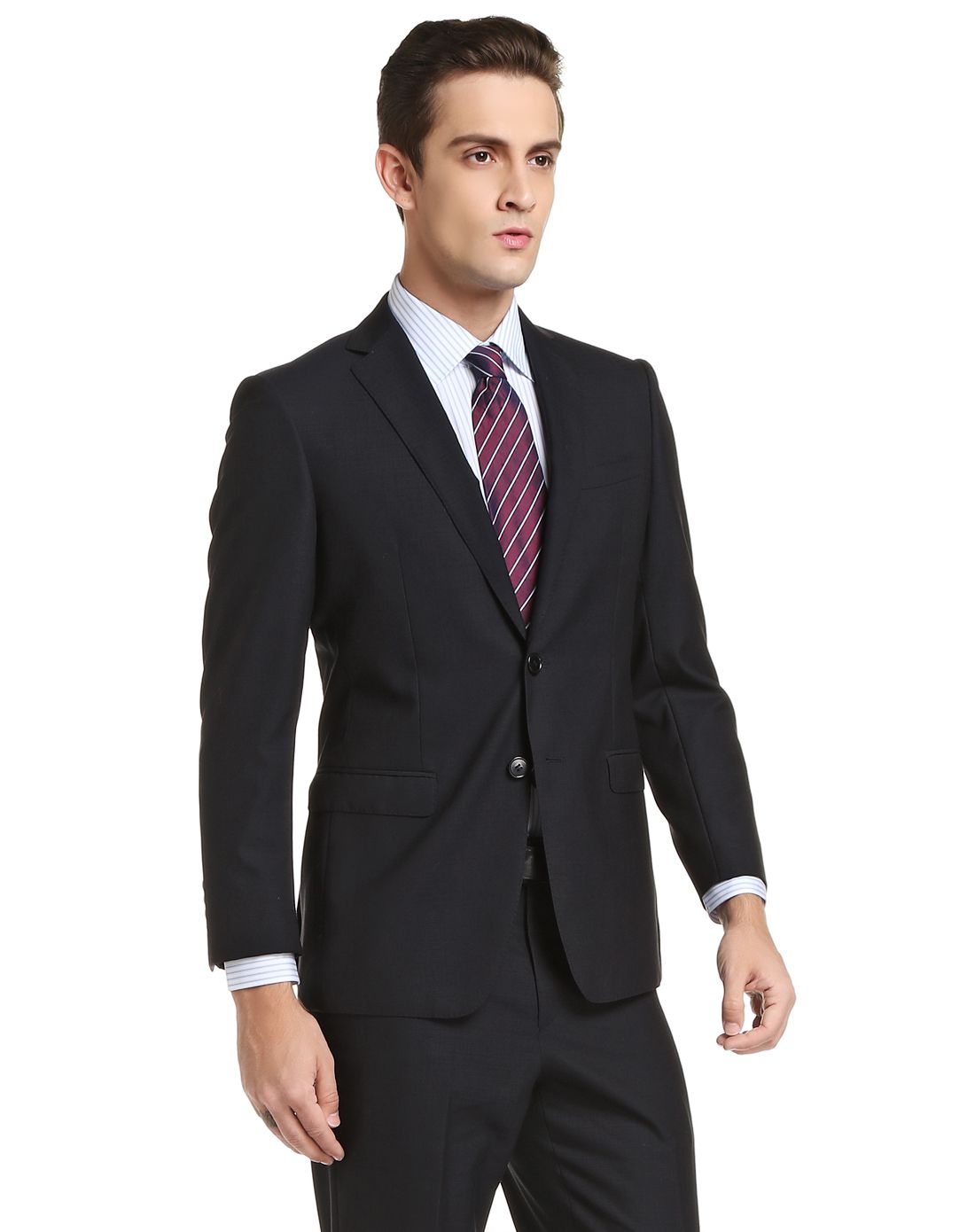 罗茜奥lozio男装衬衫西服专场黑蓝色经典商务绅士长袖西装52050391