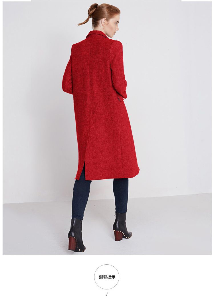 红色潮流时尚中长款毛呢大衣