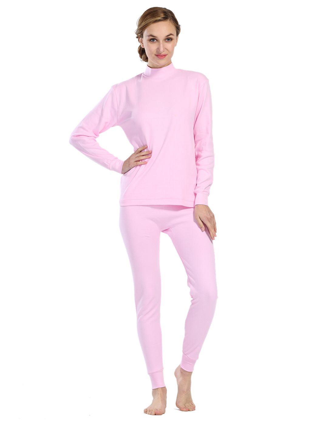 女款粉红色时尚中领全棉内衣