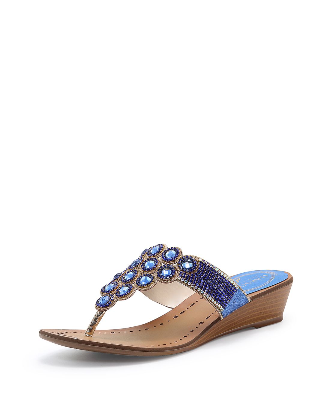 哈森16年新款兰色人造革凉拖