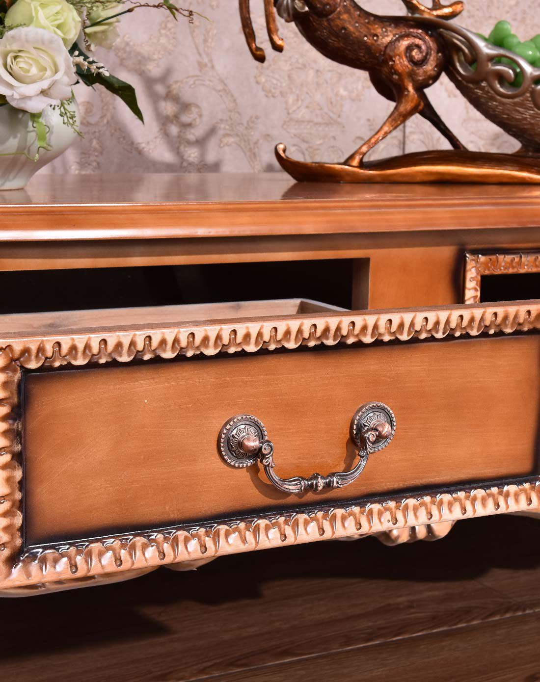 凯哲家具专场直发货实木雕花客厅电视柜(桌面贴木皮)kz02021340_唯品