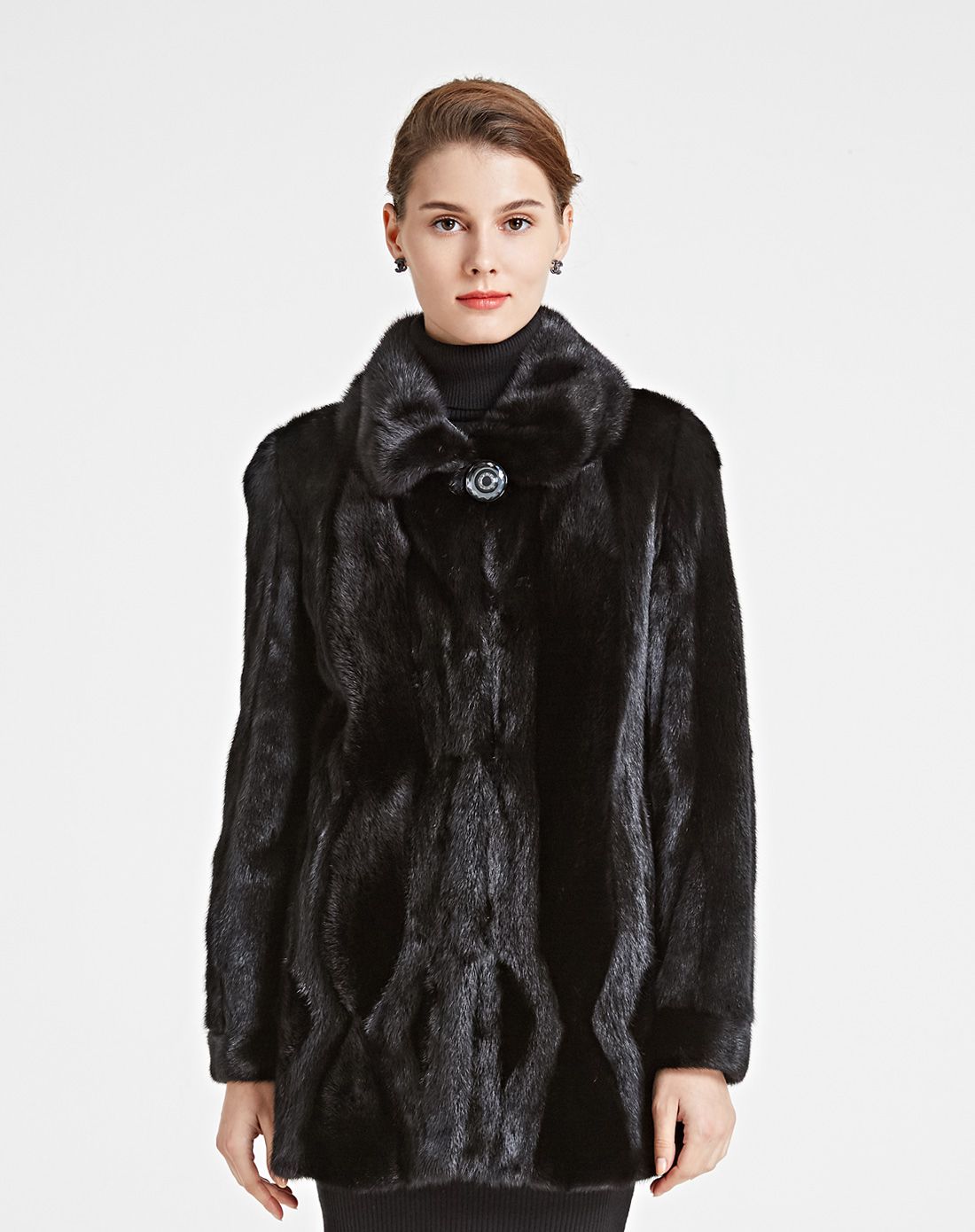黑色水貂翻领女士皮草