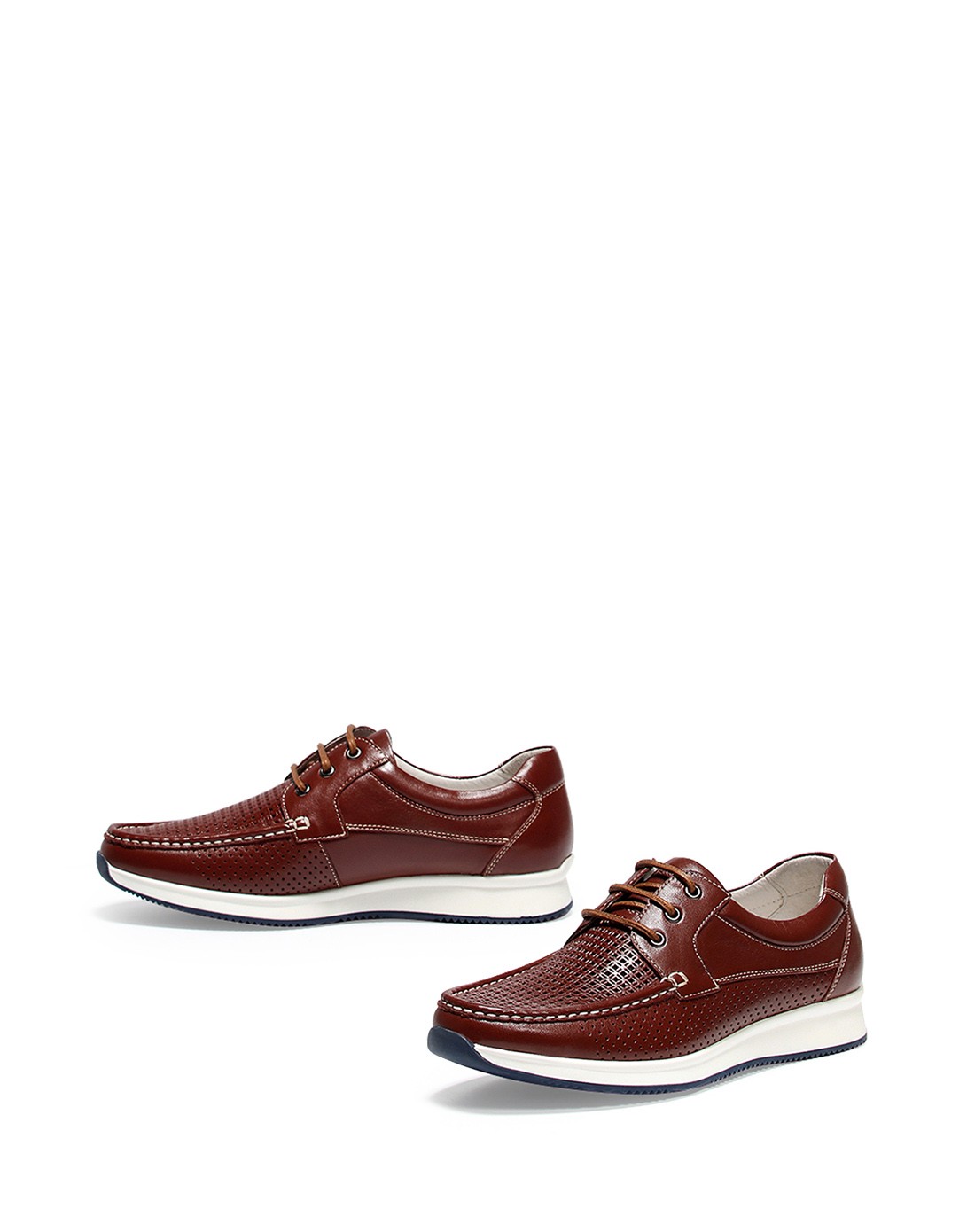 哈森16年新款红棕色牛皮革/打孔休闲鞋