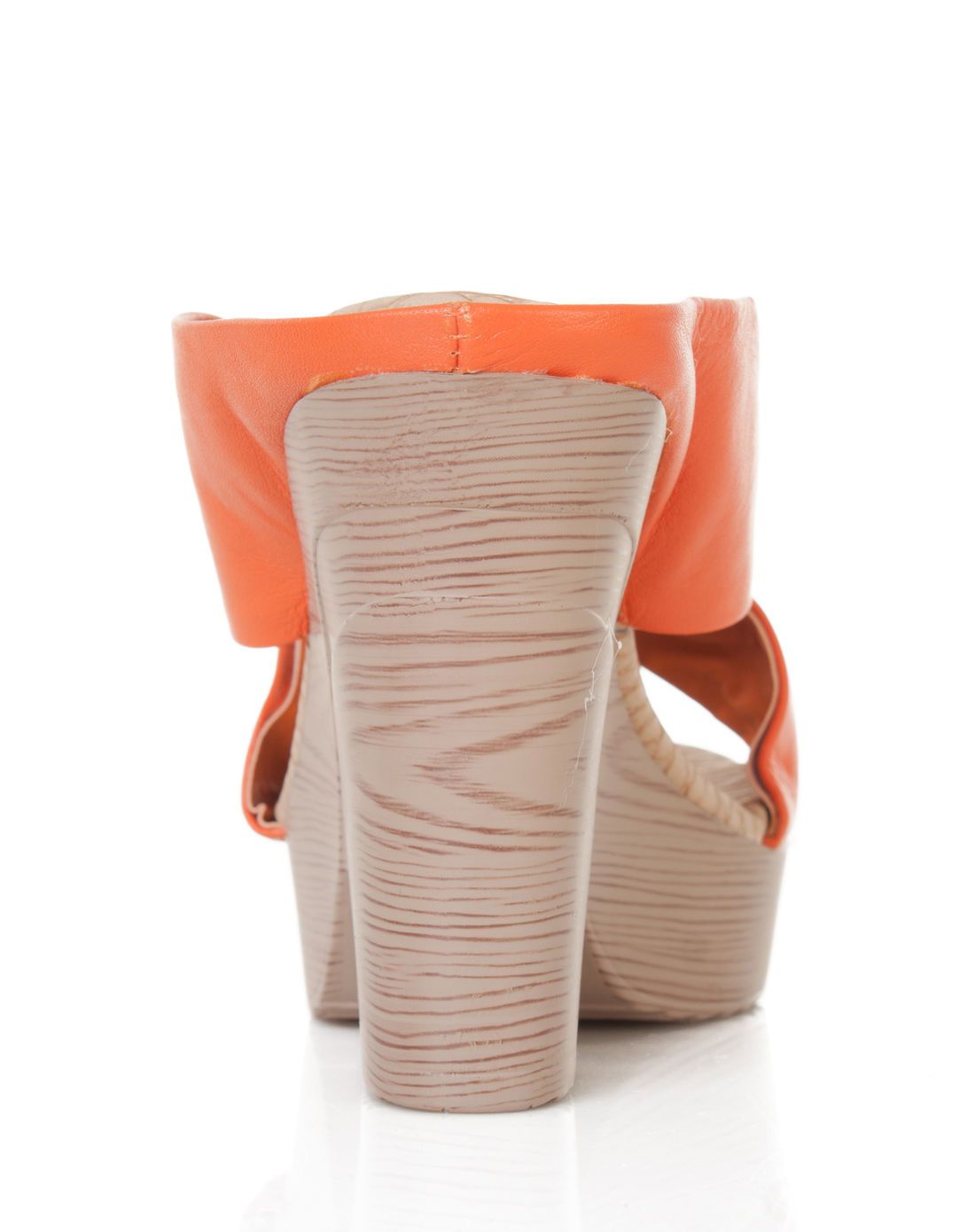 橙色牛皮异形跟拖鞋