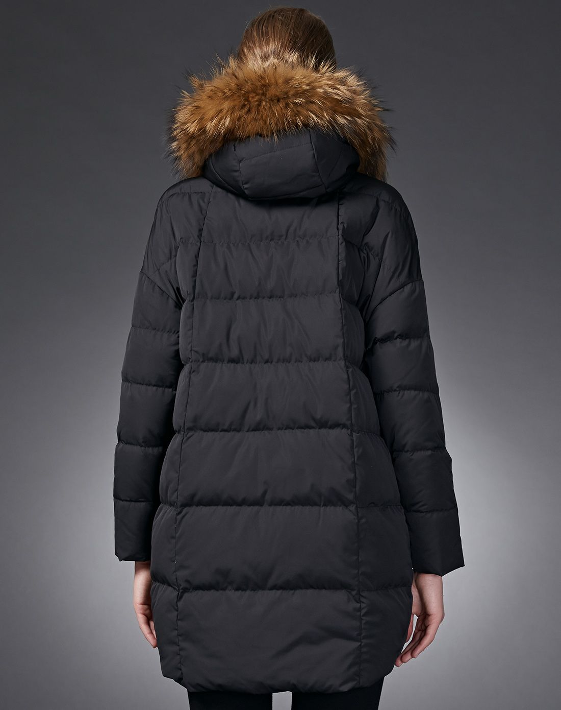 貉子毛领茧型落肩袖斜插袋羽绒服