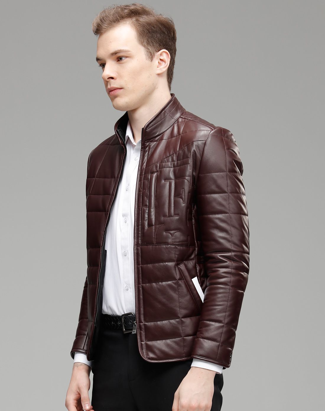 皮草紫红色羊皮羊毛立领时尚男士皮衣jkm-81322-00-bbb-紫红_唯品会