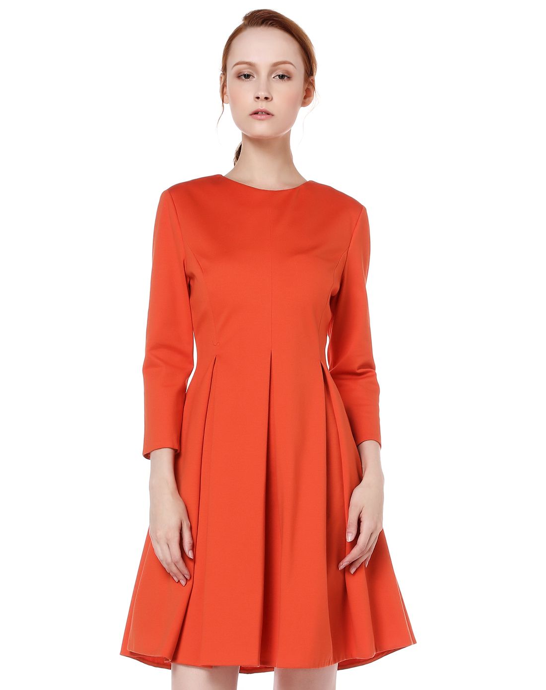 橙红色大方百搭连衣裙