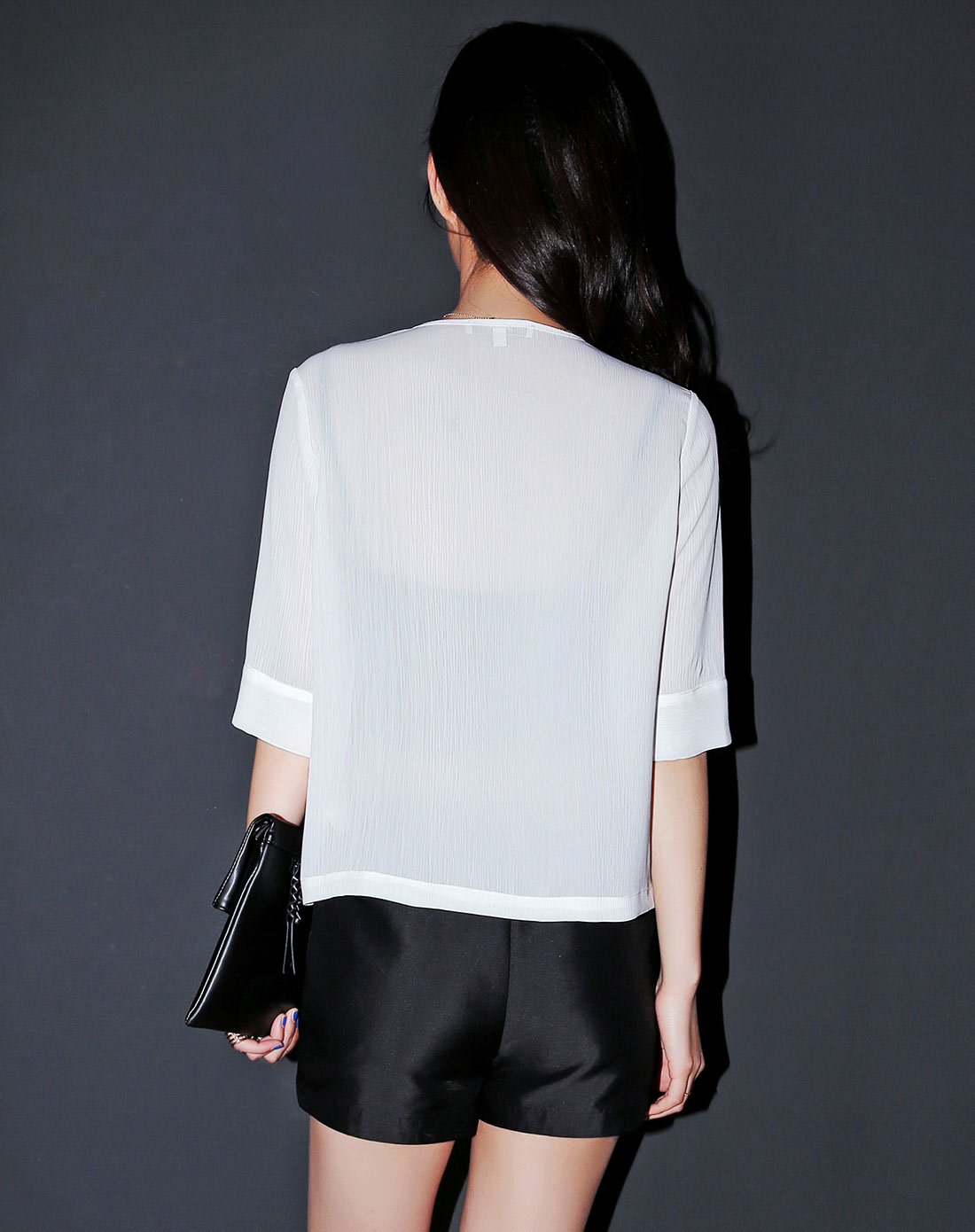 other mix白色 超低v领显瘦百搭雪纺衫