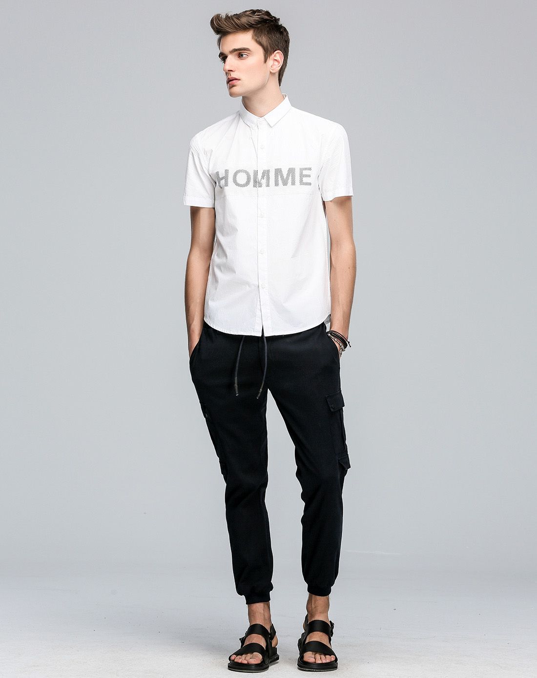 白色homme网眼短袖衬衫