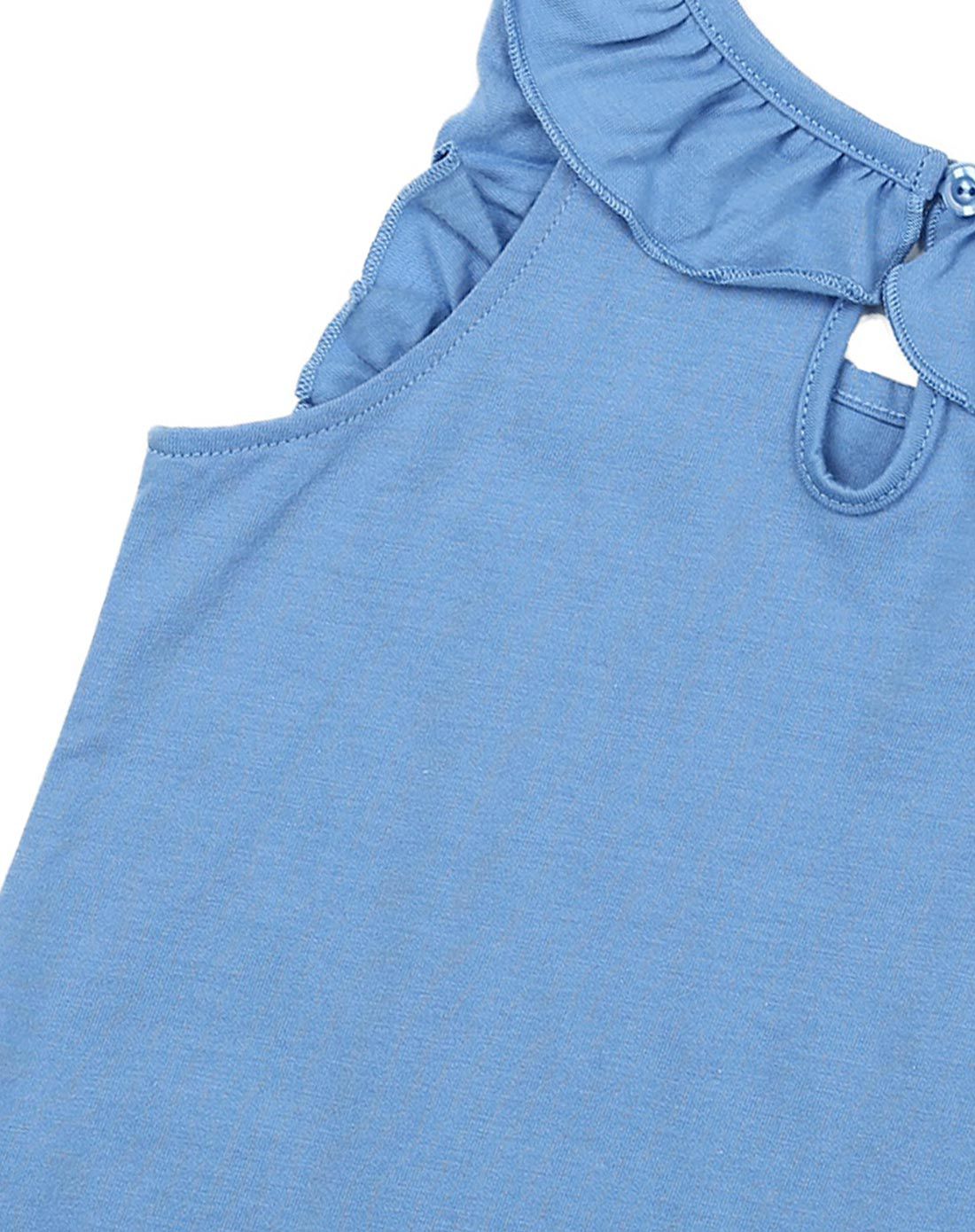 女童浅宝蓝色休闲蝴蝶结绣花可爱背心