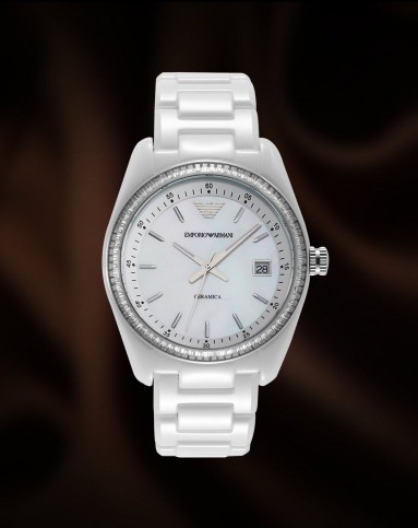 emporio armani奢华时尚镶钻贝壳陶瓷女表ar1497
