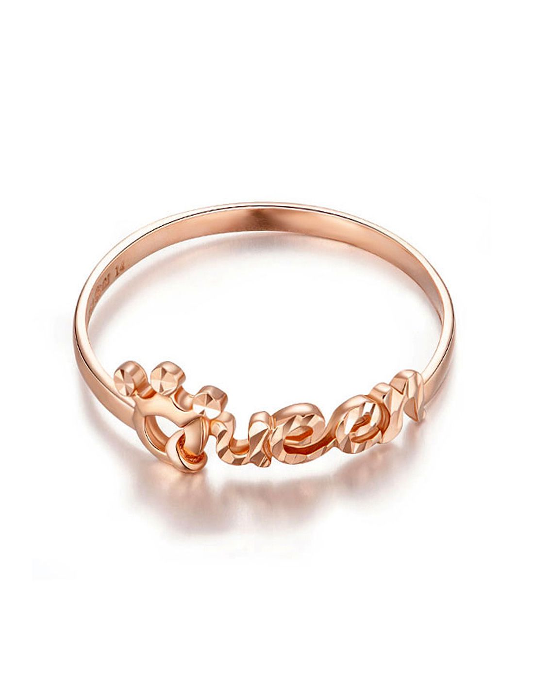 六福18k金玫瑰色字母queen戒指