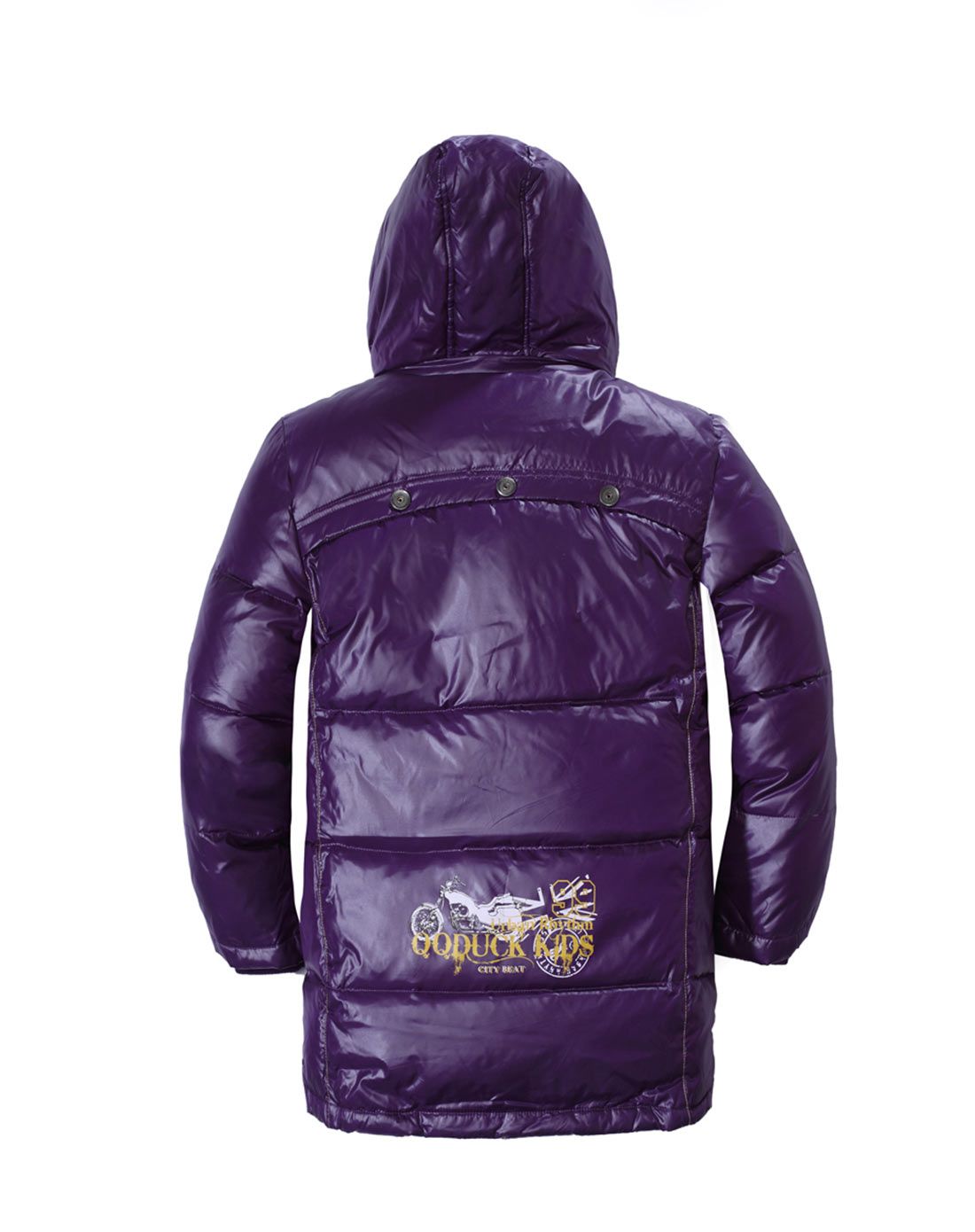 男童皇冠紫带帽中长羽绒服