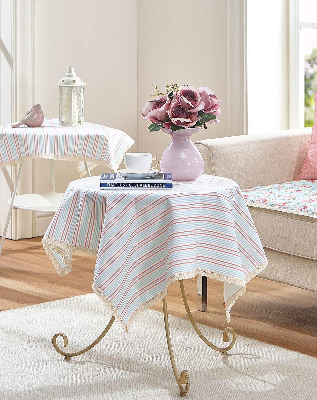 英式田园布艺多用防尘盖巾组合 艾薇花园 简约条