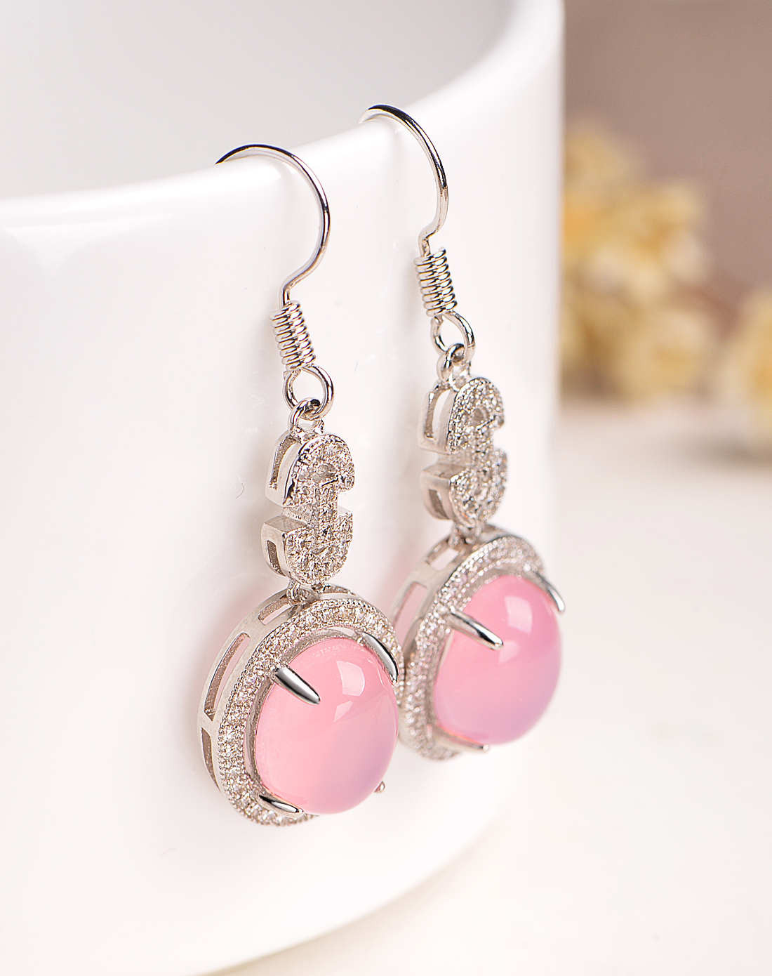 kmonado 新品s925银镶粉玉髓耳饰附证书