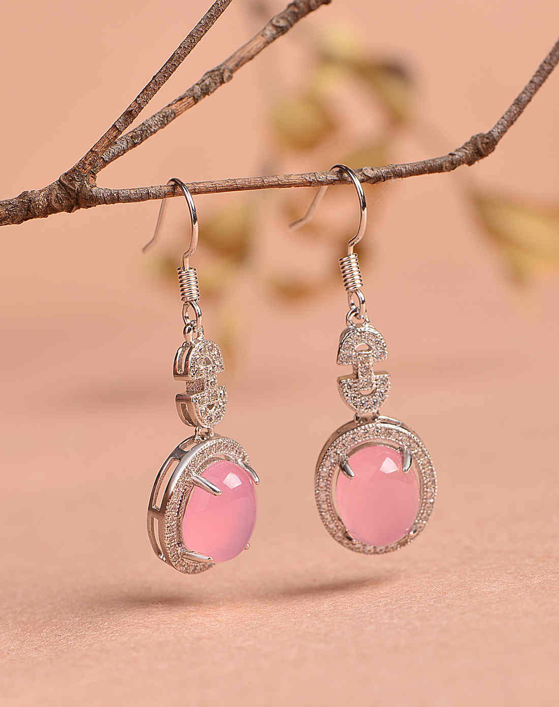 kmonado 新品s925银镶粉玉髓耳饰附证书