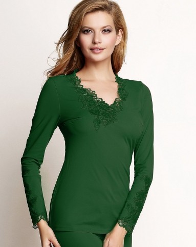 夏娃的诱惑 eves temptation女士内衣专场墨绿色蕾丝v领长袖衫130b8