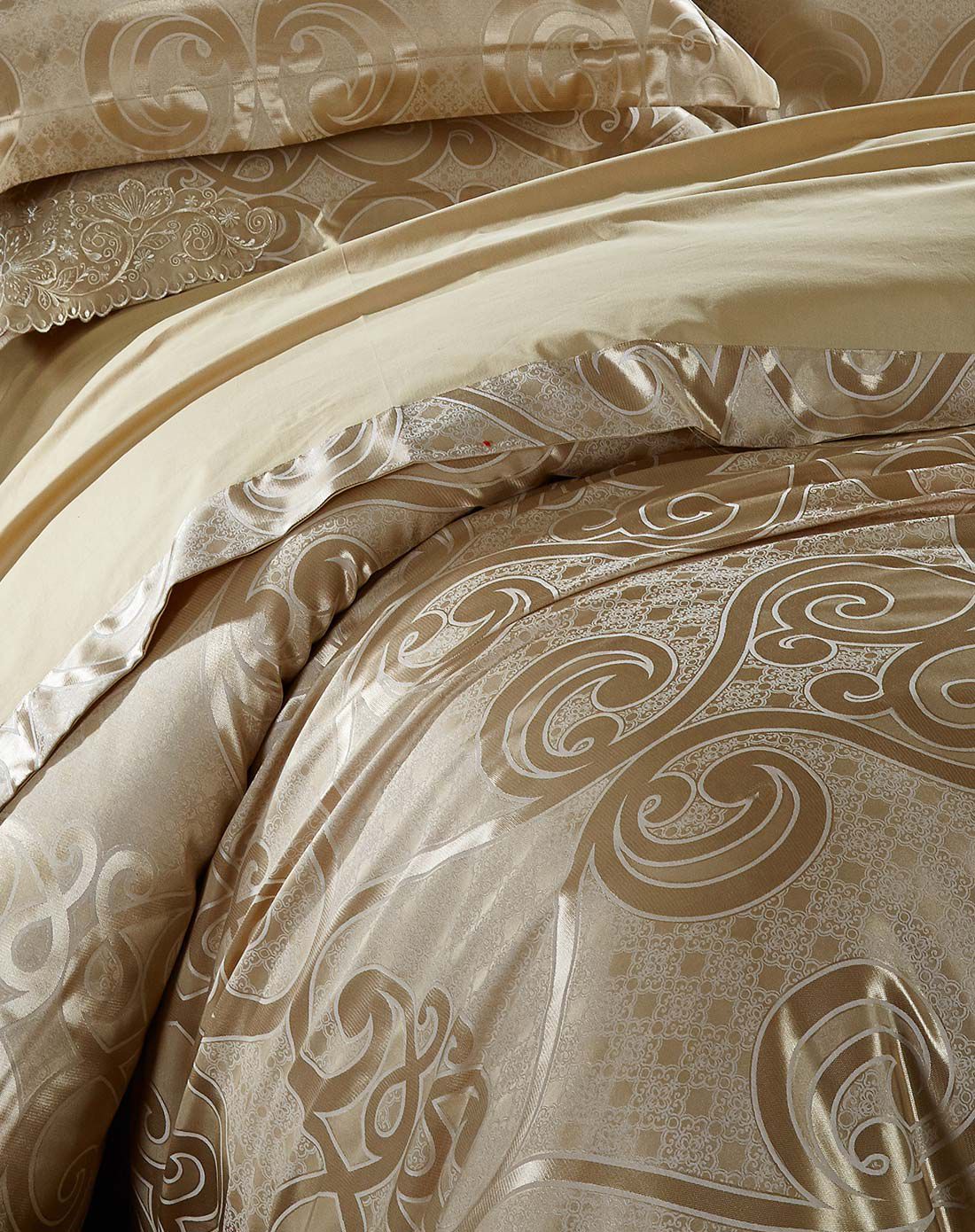 200*230紫罗兰家纺天丝莫代尔提花四件套-梦醉奢华(金驼)