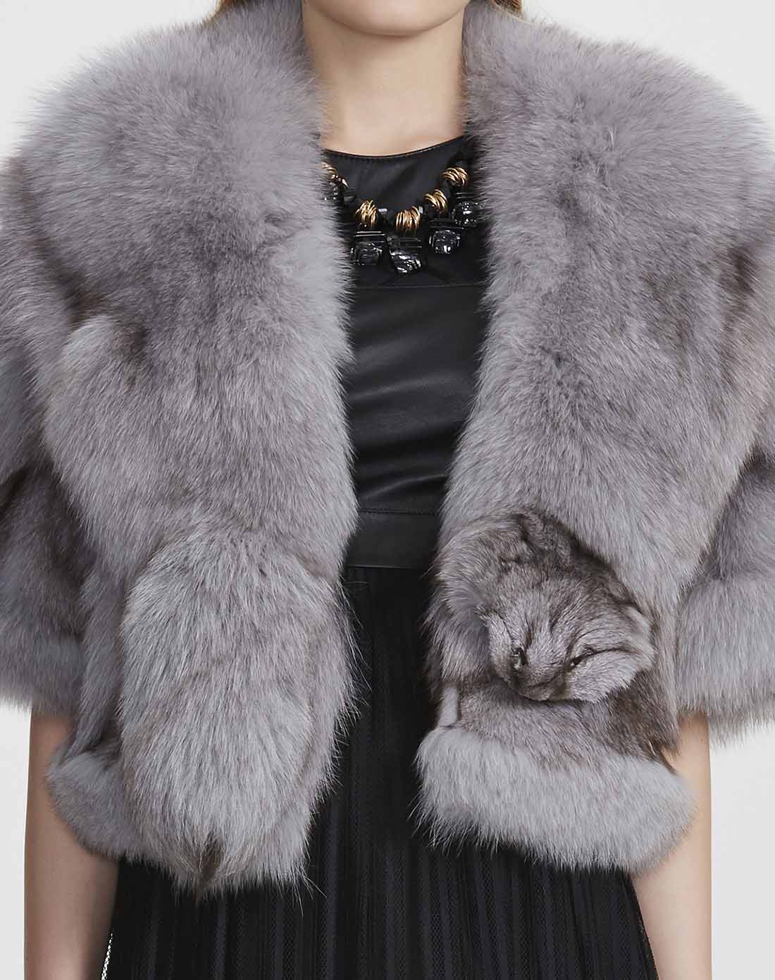 思俪兰卡serilenka皮草灰色狐狸毛披肩pm96602704_唯品会