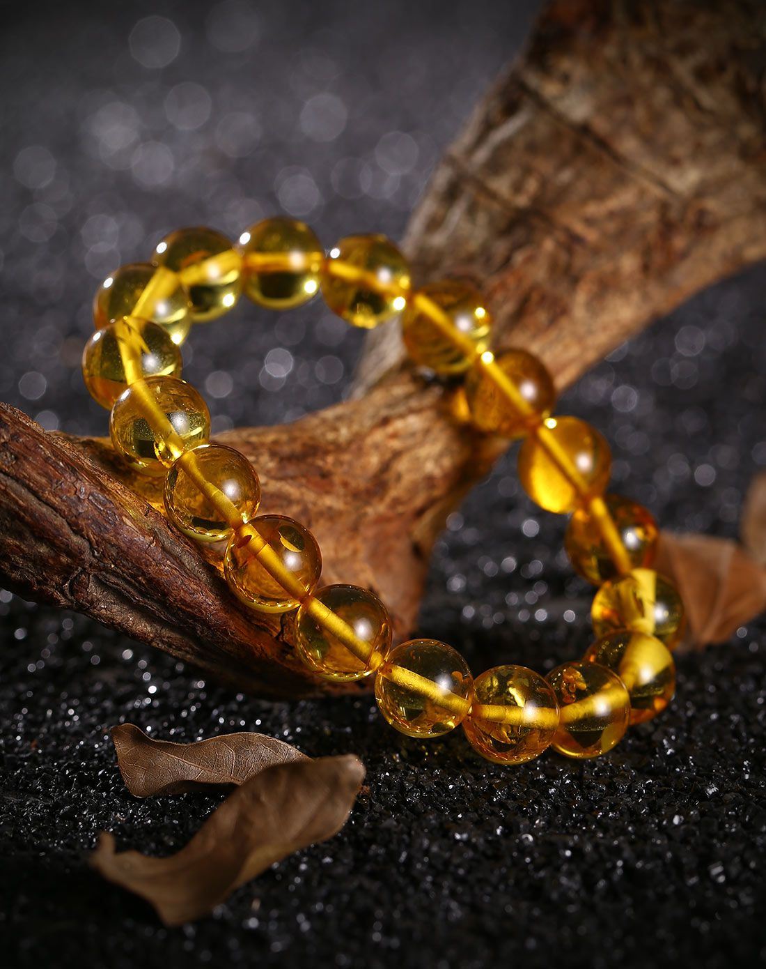 昊天琥珀 招财纳福天然金珀手串10mm附证书